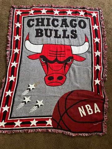 Vintage 90s Chicago Bulls Throw Blanket Tapestry Made in USA Cover