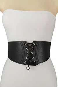 Women Fashion Wide Corset Belt Hip High Waist Front Ties Elastic Fabric Chic S M - Picture 1 of 5
