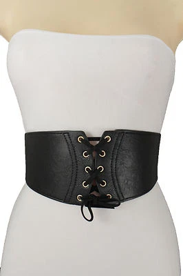 Women Fashion Wide Corset Belt Hip High Waist Front Ties Elastic Fabric Chic S M - Image 1 of 4