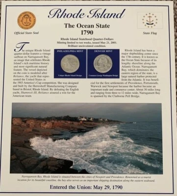 2001 Rhode Island BU P&D Postal Commemorative Society Statehood Quarters, Stamps - Image 1 of 2