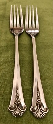 Japan Set of 2 National AMANTE Scroll Floral Tip Stainless Steel DINNER FORKS - Image 1 of 4