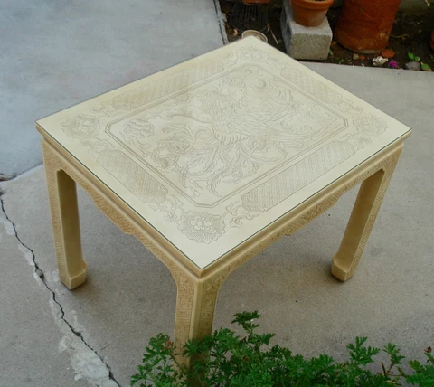John Widdicomb Chinoiserie BLOND Coffee Table ~ Ornately Carved Phoenix 1978 Cover