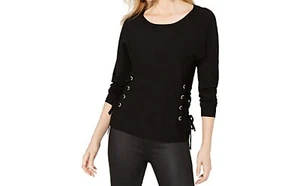 NWT Woman’s INC International Concepts Side Lace-Up Sweater Black SZ M $69.50 - Picture 1 of 3