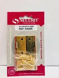 Securit 2 x strapazierfähige massive Messing Butt Scharniere 25 38 50 63 75 mm Schrauben enthalten - Bild 1 von 10