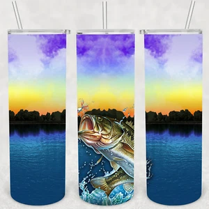 FISHING TUMBLER 4- Includes One 20oz Metal Insulated Tumbler, Lid & Straw - Picture 1 of 3