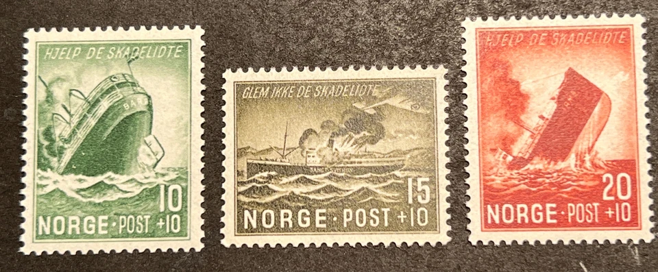 Sellos de viaje: estampillas de Noruega Scott #B35-B37 barco de guerra víctimas de hundimiento MNH OG Foto 1 de 4