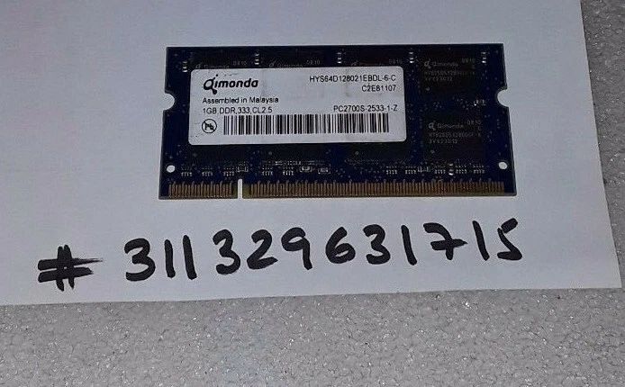 1GB DDR DDR1 PC PC2700S  333MHZ 333  200PIN DUAL RANK 2RX8 64X8 NON-ECC UBDIMM  - Image 1 of 1