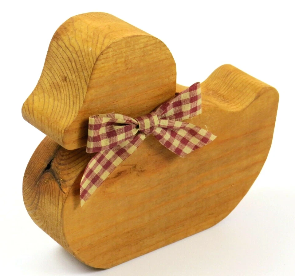 Pato de madera hecho a mano/hecho en casa con arco a cuadros rojo mini soporte para candelabro Foto 1 de 4