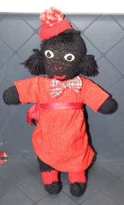 Vintage afroamerikanische 14" gehäkelte Stoffpuppe gebraucht kostenloser Versand - Bild 1 von 14