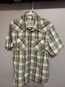 Hollister Pearl Snap Shirt Men Sz Large Green Plaid Short Sleeve Western Casual - Picture 1 of 11