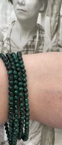 Echter grüner Malachit Stein Perlen Strang Halskette 17 Zoll lang Vintage Edelsteine - Bild 1 von 7