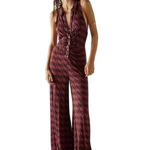 Free People Size Large Brown Pink Shayla Halter Sleeveless Wide Leg Jumpsuit - Picture 1 of 9