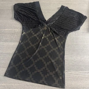SouthPole Collection Top Short Sleeve Black Gold V-Neck Size M - Picture 1 of 6
