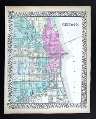 Mapa Mitchell 1874 Chicago Illinois Lighthouse Pier Michigan Avenue Lincoln Park Foto 1 de 4