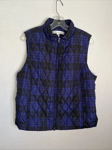 Croft & Barrow Women's XLP Blue & Black Plaid Quilted Vest NWOT - Picture 1 of 11