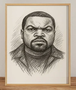 ICE CUBE DRAWING PRINT PORTRAIT SKETCH 8" x 10" PRINT WALL ART HIP HOP RAP - Picture 1 of 2