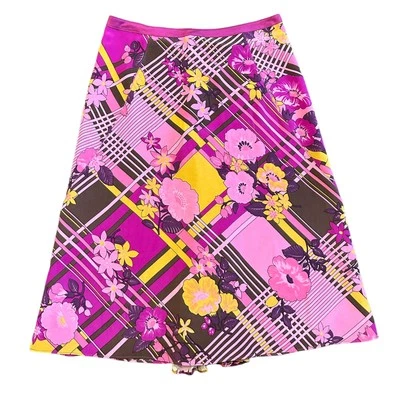 Tibi Womens silk skirt magenta marigold floral plaid pattern Size 0 Foto 1 de 4