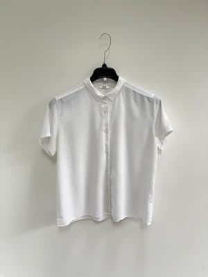 Uniqlo Camisa Blusa Blanca Top Botón Camiseta Algodón Manga Corta L/14 Foto 1 de 4