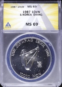 1987 Seoul South Korea 10000 Won Olympic Diving ANACS MS 69 - Picture 1 of 4