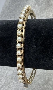 Vintage 14K massives Gelbgold Saatperlen Scharnier Armreif Armband 10,12 Gramm - Bild 1 von 20