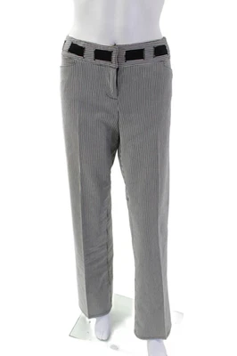 Nanette Lepore Womens Hook Closure Straight Leg Dress Pants Black Striped Size 6 - Image 1 of 4