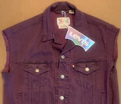 全新带标签! Levis 高级褪色紫色牛仔骄傲卡车司机背心尺寸 XXS 宽鬆版型 — 第 1/4 张图片