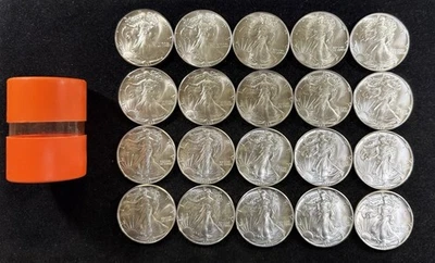 Original 1986 Gem Roll (20) American Silver Eagle 1 Oz In Original Orange Tube - Image 1 of 4