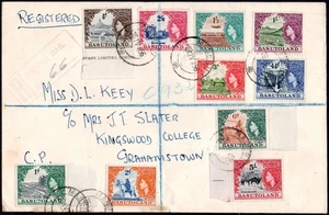 Basutoland 1954 defins set to 5s used on reg'd cover, SG.43/52, 1956 MASERU pmks - Picture 1 of 1