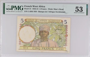 i-200298 French West Africa 5 Francs 1934-41. PMG 53 - Picture 1 of 2