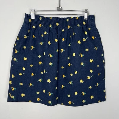 J Crew Factory Size 8 Lemon Print Linen Cotton Blend Elastic Waist Lined Skirt - Imagem 1 de 4
