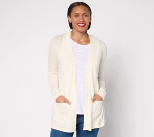 Maglione cardigan tunica Denim & Co. spiaggia regolare aperto davanti naturale 1x nuovo - Foto 1 di 1