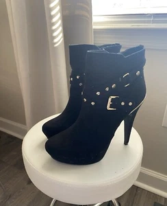 GBG Deeka Plataforma Vestido Botines Correa Hebilla Entrecruzada Talla 10 Acentos Dorados - Imagen 1 de 9
