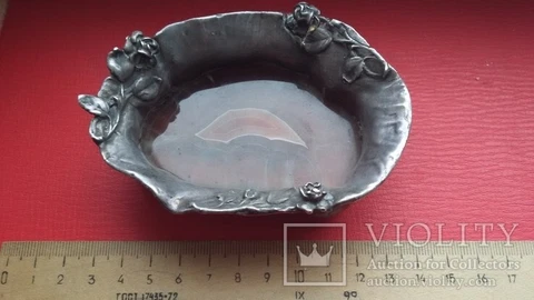 Antique Sterling Silver 925 Salt Cellar Dish Stone Bowl Flowers Etched Rare Old Cover