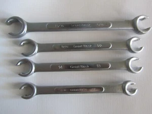 Lot of 4 Great Neck Flare Nut SAE Wrench 5/8" 11/16" 1/2",9/16",3/8",7/16",13-14 - Bild 1 von 3