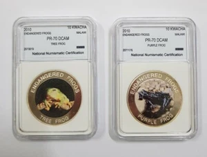 2010 MALAWI 10 Kwacha NNC PR-70 DCAM (Endangered Frogs) Cu-Nickel Proof - Picture 1 of 5