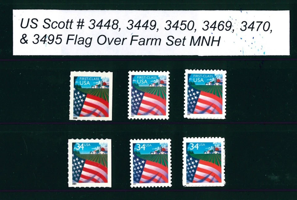 US Scott # 3448, 3449, 3450, 3469, 3470, & 3495 / Flag Over Farm Set of 6       - Image 1 of 1