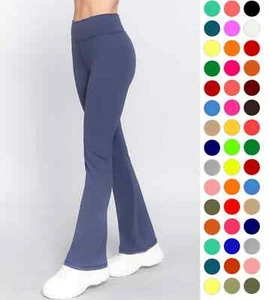 WOMEN BASIC SOLID FLARE STRETCH WORKOUT ACTIVE LONG PANTS P13744 - Picture 1 of 18