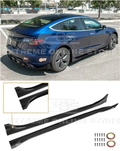 For 17-23 Tesla Model 3 | Track Style Glossy Black Side Skirts Rocker Panel - Picture 1 of 12