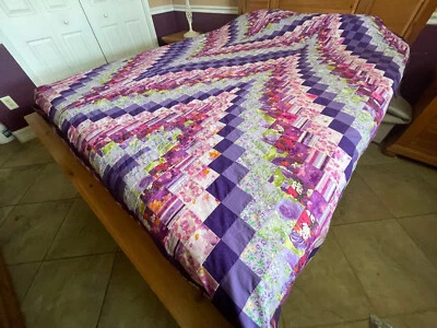 Queen Size Machine pieced Bargello patchwork  quilt top #8-21 Made in USA - Image 1 of 4