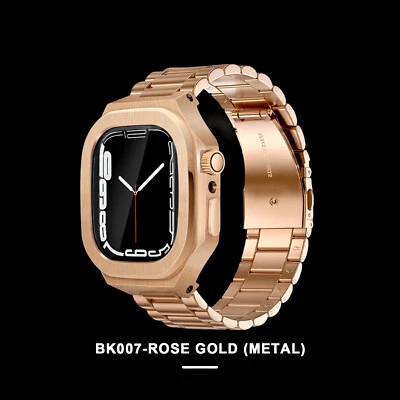 Para Apple Watch 9 8 7 45mm Caja de Acero Inoxidable Banda de Goma iWatch 6 SE 5 4 44mm Foto 1 de 4