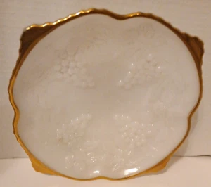 Ciotola in vetro latte con gancio ancoraggio vintage con bordo oro e design vite uva - Foto 1 di 3