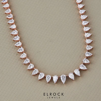 10.89Ct Pear Cut Lab Created Diamond Womens Tennis Necklace 14K Rose Gold Finish - Image 1 of 4
