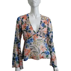 House of Harlow 1960 x Revolve Amira Blouse Top Size S Blush Floral - Picture 1 of 12