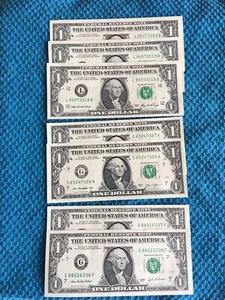 Sequential One Dollar Bills $1 Seven Of Them Circulated But Good Condition  - Picture 1 of 7