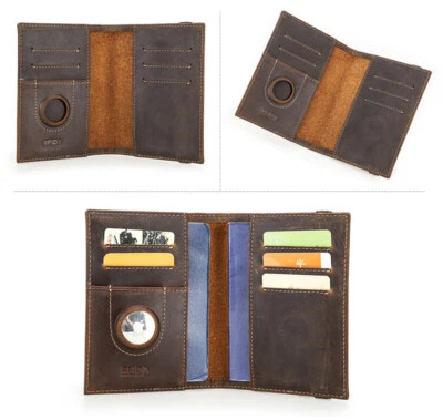 Customised Genuine Leather RFID 2 Passport Holder Bag Wallet AirTag 5 Card Slot - Image 1 of 4
