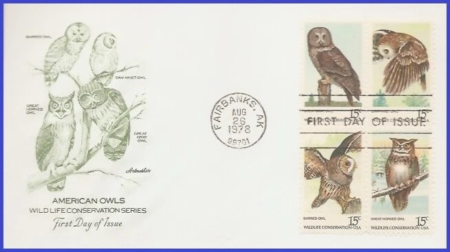 USA5 #1760-63 U/A ARTMASTER FDC BL4  American Owls - Image 1 of 1