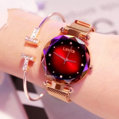  Rose Gold Women Watches Watch Waterproof Ladies Starry Sky Magnet Female Wristw - Image 1 of 4