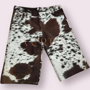 Men's White & Brown Leather Short Western Style Genuine Cowhide Leather Short - Picture 1 of 3