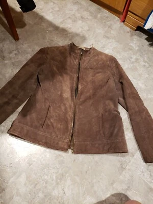 Ruff Hewn Leather Full Zip Racer Style Jacket Women's size L Brown - Image 1 of 4