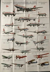 Cartel de flota de Swissair Airlines 1977 Caravelle B 747 folleto hechos DC10 de colección - Imagen 1 de 5